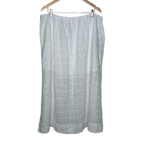 J.Crew White Linen-blend Maxi Side Slit Skirt Eyelet Elastic Waist Plus Size 18 - Picture 10 of 12